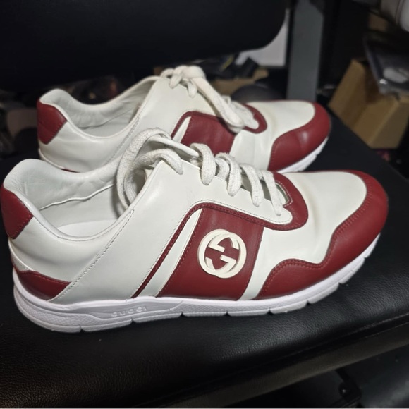 Gucci White and Red Leather Sneakers 37.5 - Picture 8 of 9